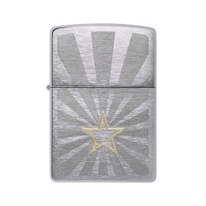 تصویر فندک Zippo مدل Star Design با طرح ستاره براق روی بدنه فلزی